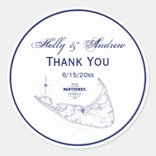 Sticker Rond Nantucket Island MA Carte Vintage Marine Blue