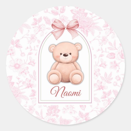 Sticker Rond Naomi | Conception personnalisée d'ours en peluche (Devant)
