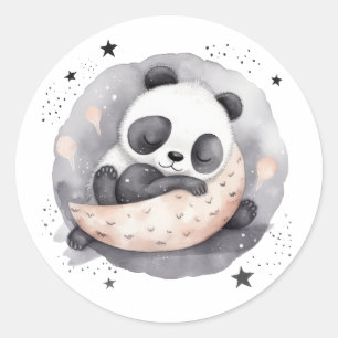 Sticker Rond Nap Aquarelle Bébé Panda Ours