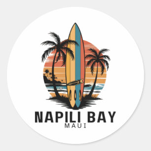 Sticker Rond Napili Y Maui Faire du Surf Surfeur