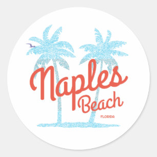 Sticker Rond Naples Beach Florida USA Vintage Coral Type Palms