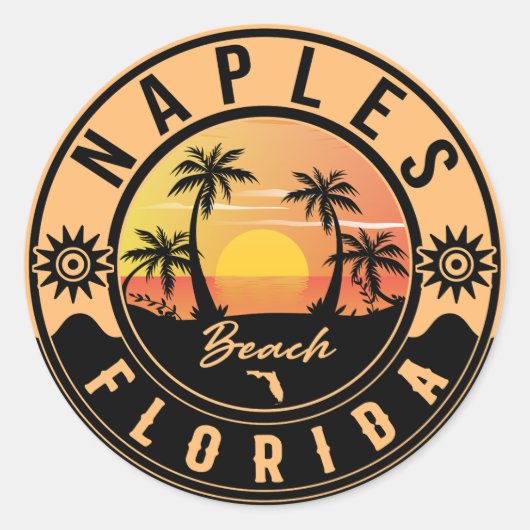 Sticker Rond Naples Florida Beach Retro Sunset Souvenirs (Devant)
