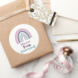 Sticker Rond N'arrêtez jamais d'apprendre le boho inspirant arc
