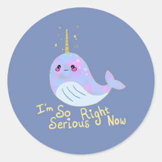 Sticker Rond Narval Kawaii Sérieux
