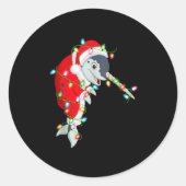 Sticker Rond Narwhal Christmas Lights Santa Costume Cute Animal (Devant)