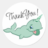 Sticker Rond Narwhal Green | Caricature Mint Chibi Sea Life (Devant)