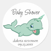 Sticker Rond Narwhal Green | Cute Mint Chibi Douche Cartoon (Devant)