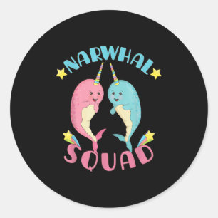 Sticker Rond Narwhal Squad Cute Kawaii Narwhals