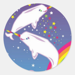Sticker Rond Narwhals et arcs-en-ciel