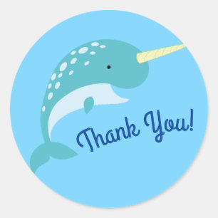 Sticker Rond Narwhals Ocean Cute 1er Anniversaire Thème de fête