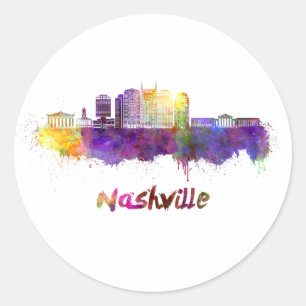 Sticker Rond Nashville skyline in watercolor