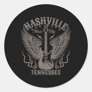 Sticker Rond Nashville Tennessee Guitare Country Music Ville Fe