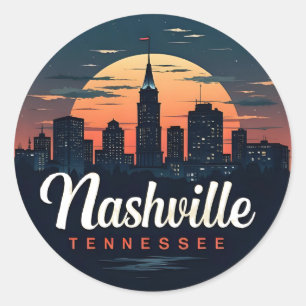 Sticker Rond Nashville Tennessee ligne d'horizon rétro