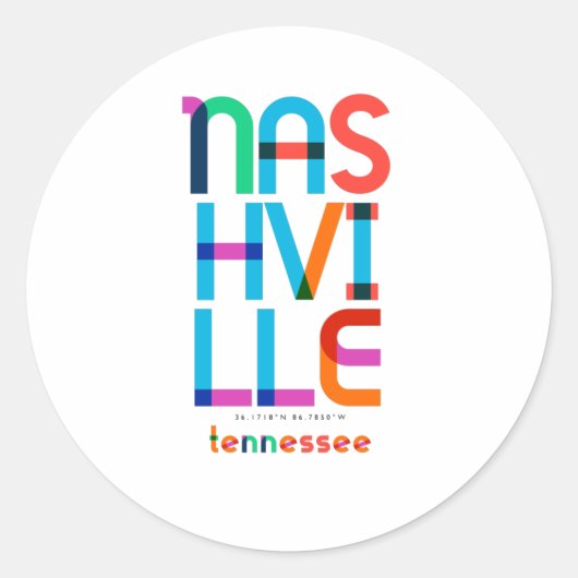 Sticker Rond Nashville Tennessee Mid Century, Pop Art, (Devant)