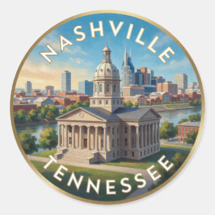 Sticker Rond Nashville Tennessee Music City Art de Voyage