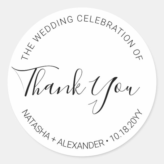 Sticker Rond Natasha Script manuscrit Mariage Favoriser Merci (Devant)