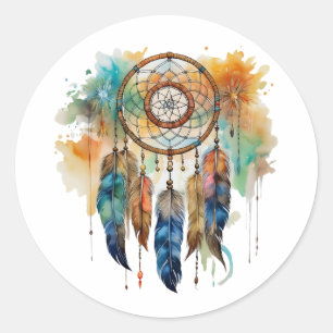 STICKER ROND NATIVE AMERICAN DREAM CATCHER