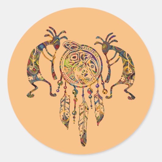Sticker Rond Native American Kokopelli (Devant)
