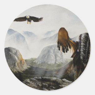 Sticker Rond Native American Painting~ Bienvenue Ami
