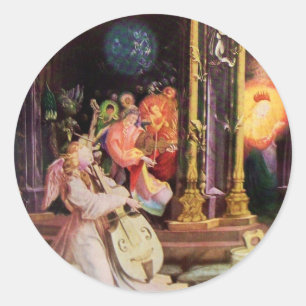 STICKER ROND NATIVITÉ AVEC DES ANGELS MUSICAUX - MAGIE DE NOË