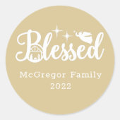 Sticker Rond Nativité de Noël Béni Or & Blanc (Devant)