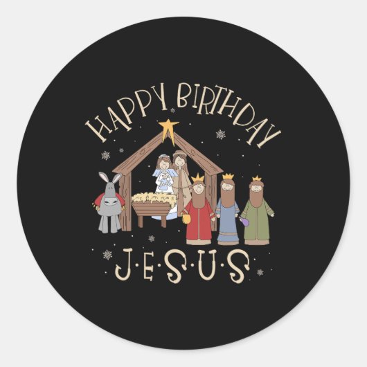 Sticker Rond Nativité Joyeux anniversaire Jésus Noël Nativité C (Devant)
