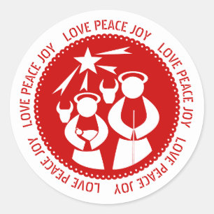 Sticker Rond Nativité minimale scène Amour, Paix, Joie Noël