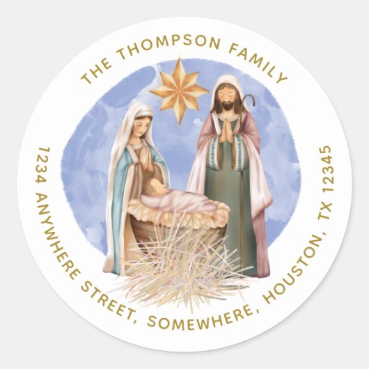 Sticker Rond Nativité Nom du retour Adresse Gold Texte Blanc (Devant)