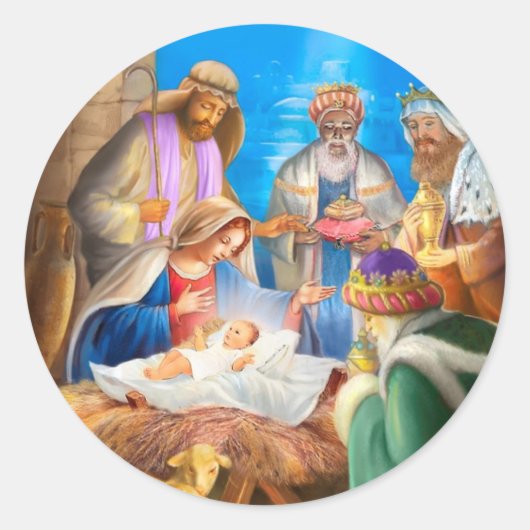 Sticker Rond Nativity of Jesus x mas image for christmas cards (Devant)