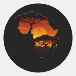 Sticker Rond Nature Africa Country Map Sunset African Black Peo