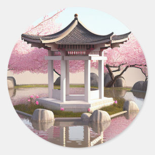 Sticker Rond Nature Beauté Sakura Cherry Blossom Vue jardin