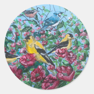 Sticker Rond Nature mignonne Oiseaux jaunes