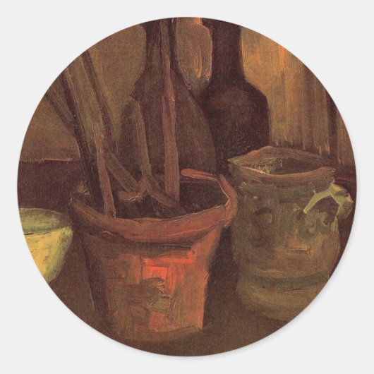 Sticker Rond Nature morte Pinceaux dans un pot par Vincent van (Devant)