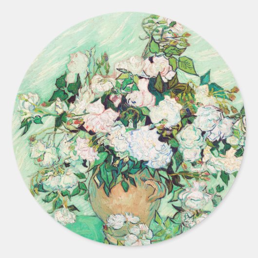 Sticker Rond Nature morte Roses dans un vase par Vincent van Go (Devant)