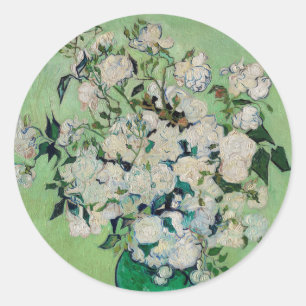 Sticker Rond Nature morte Roses dans un vase par Vincent van Go