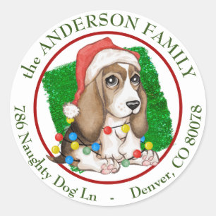 Sticker Rond Naughty Beagle Pup Holiday Adresse de retour