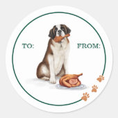 Sticker Rond Naughty Chien Aquarelle St Bernard Manger Turquie (Devant)