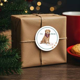 Sticker Rond Naughty Chien Golden Retriever Cookies de Noël