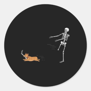 Sticker Rond Naughty Corgi Chien Fun Skeleton Halloween