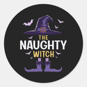 Sticker Rond Naughty Halloween Witch Group Costume correspondan
