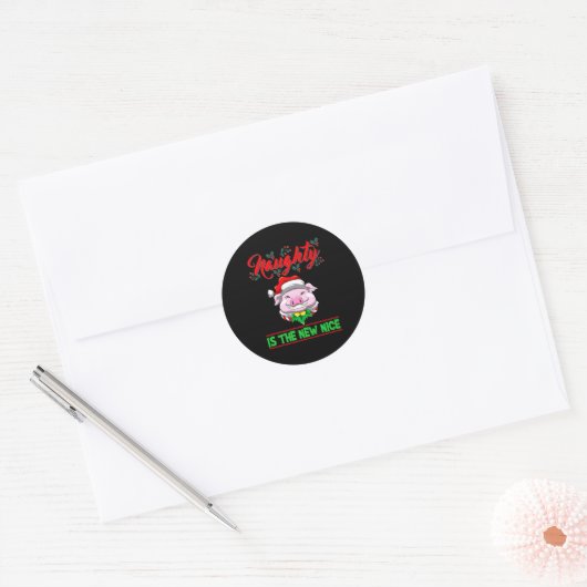 Sticker Rond Naughty Is The New Nice Christmas Santa Xmas Premi (Enveloppe)