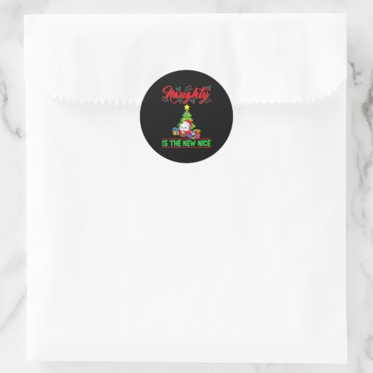 Sticker Rond Naughty Is The New Nice Christmas Santa Xmas Premi (Sac)