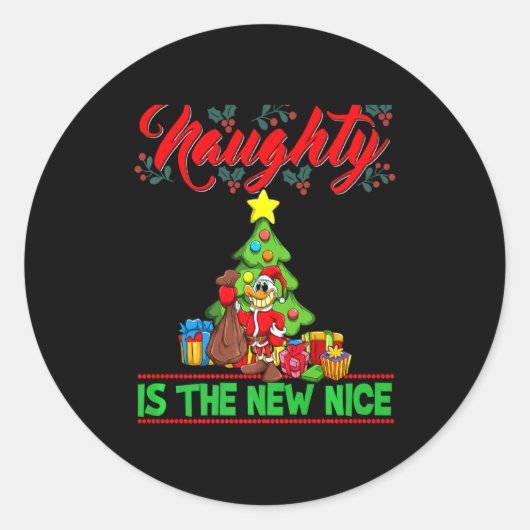 Sticker Rond Naughty Is The New Nice Christmas Santa Xmas Premi (Devant)