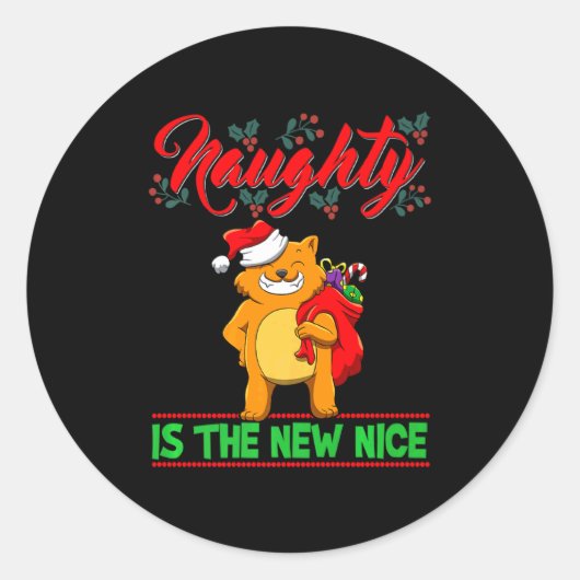 Sticker Rond Naughty Is The New Nice Christmas Santa Xmas Premi (Devant)