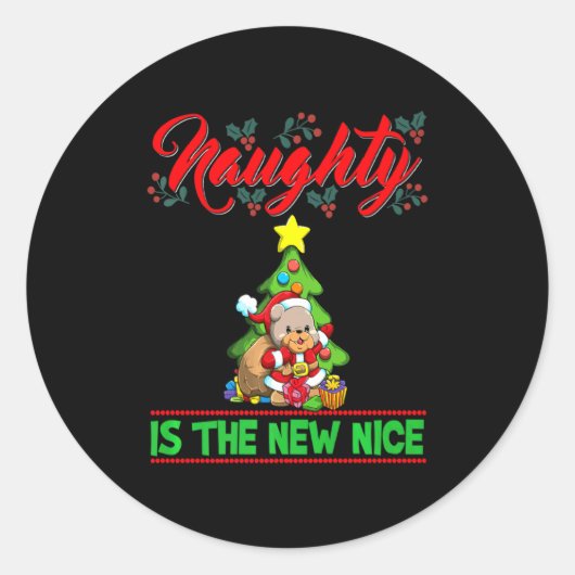Sticker Rond Naughty Is The New Nice Christmas Santa Xmas Premi (Devant)