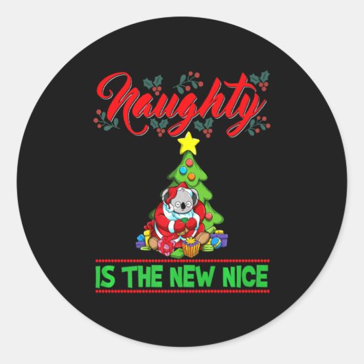 Sticker Rond Naughty Is The New Nice Christmas Santa Xmas Premi (Devant)