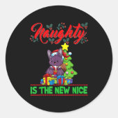 Sticker Rond Naughty Is The New Nice Christmas Santa Xmas T Shi (Devant)