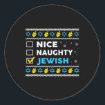 Sticker Rond Naughty Jewish Ugly Hanukkah Sweater Chanukah<br><div class="desc">Nice Naughty Juif Ugly Hanoukka Sweater Chanukah Jew Gift</div>