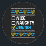 Sticker Rond Naughty Jewish Ugly Hanukkah Sweater Chanukah<br><div class="desc">Nice Naughty Juif Ugly Hanoukka Sweater Chanukah Jew Cadeau court manches</div>