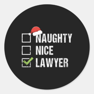 Sticker Rond Naughty Nice Avocat Santa Hat Law Cadeau de Noël